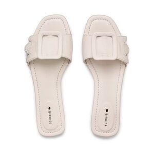 Birdies Kiwi Leather Slide Buckle Sandal in Bone